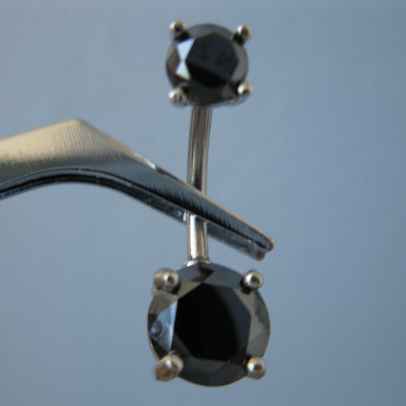 2.75ctw REAL BLACK DIAMOND BELLY RING, 2 DIA'S, APPRAISAL, FREE DIAMOND TESTER - Picture 7 of 12